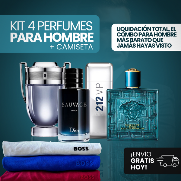 KITT 4 Perfumes + Camiseta Boss + 212 VIP Men  + Sauvage + Invictus + Eros